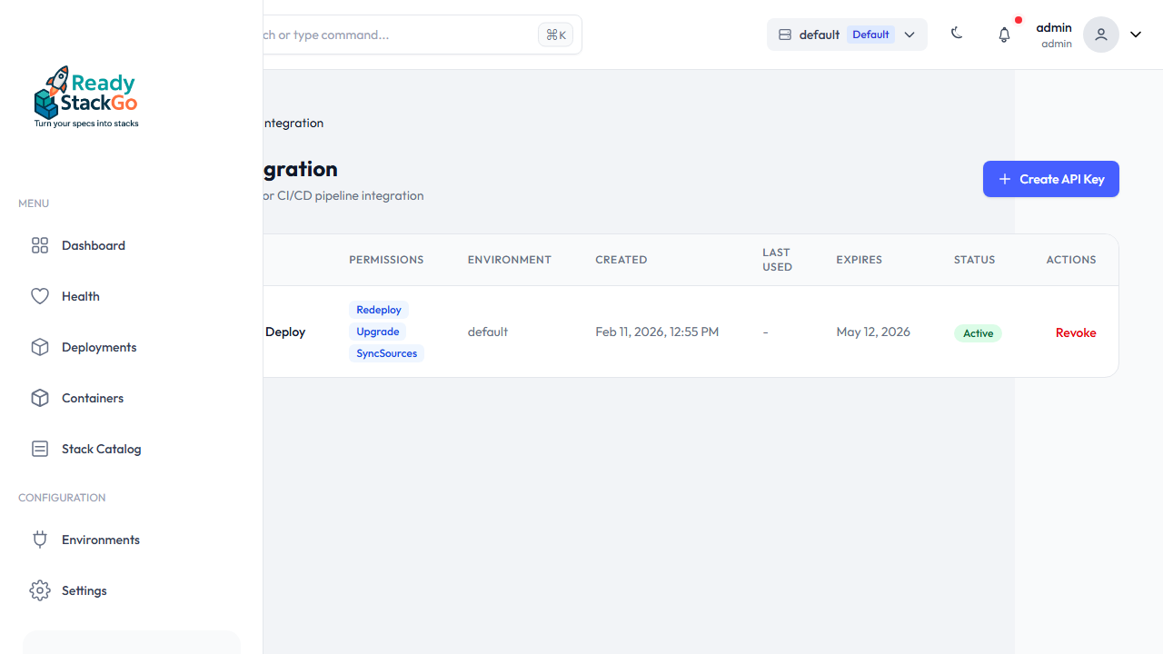 API Key Liste mit dem neuen Key